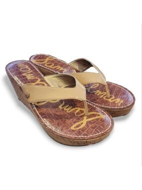 SAM Edelman ROMY WEDGE SANDAL Vegan Patent Leather women's Size 10/Tan